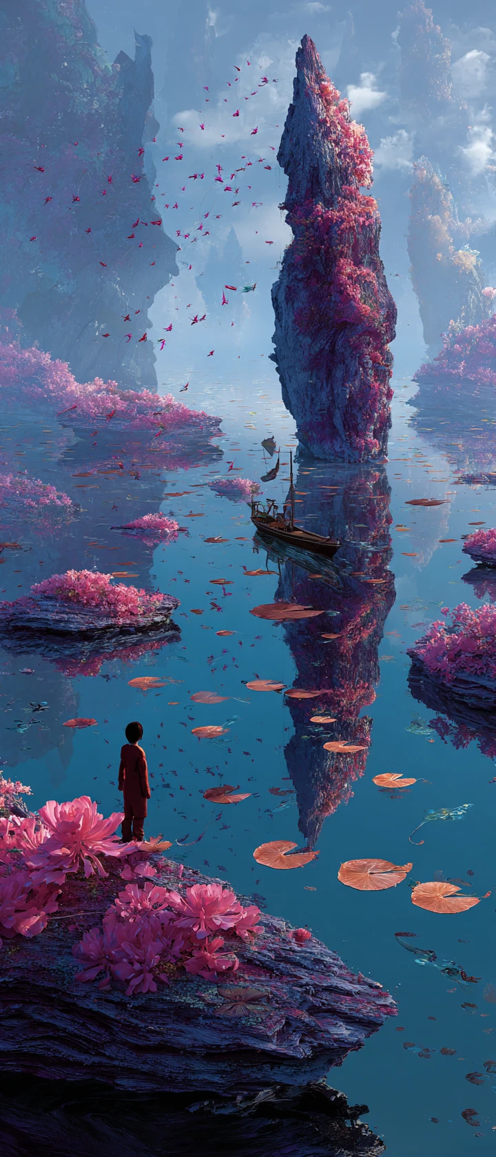 Surreal underwater dreamscape with nautical and musical elements