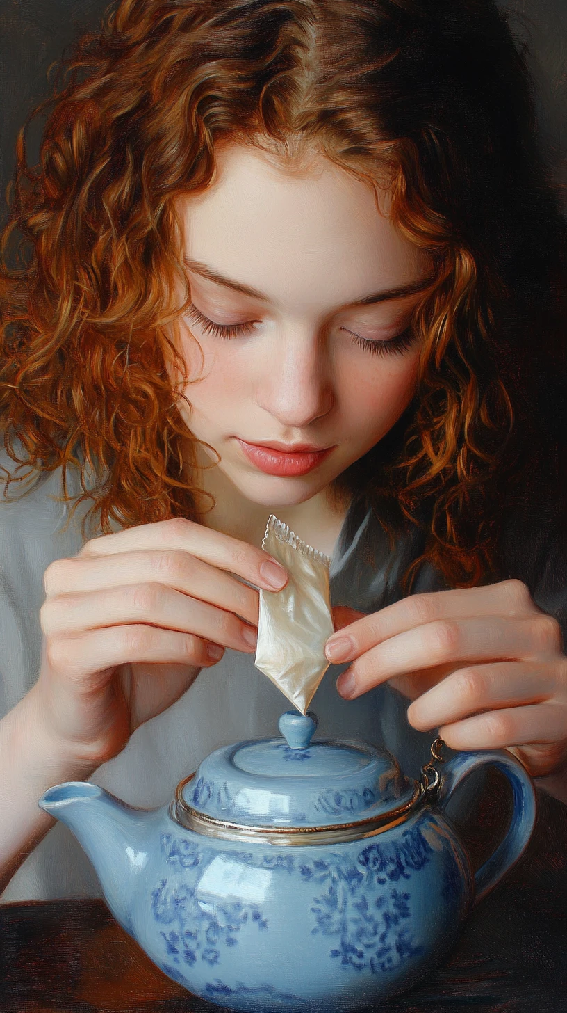 Young woman making tea in a serene close up portrait
