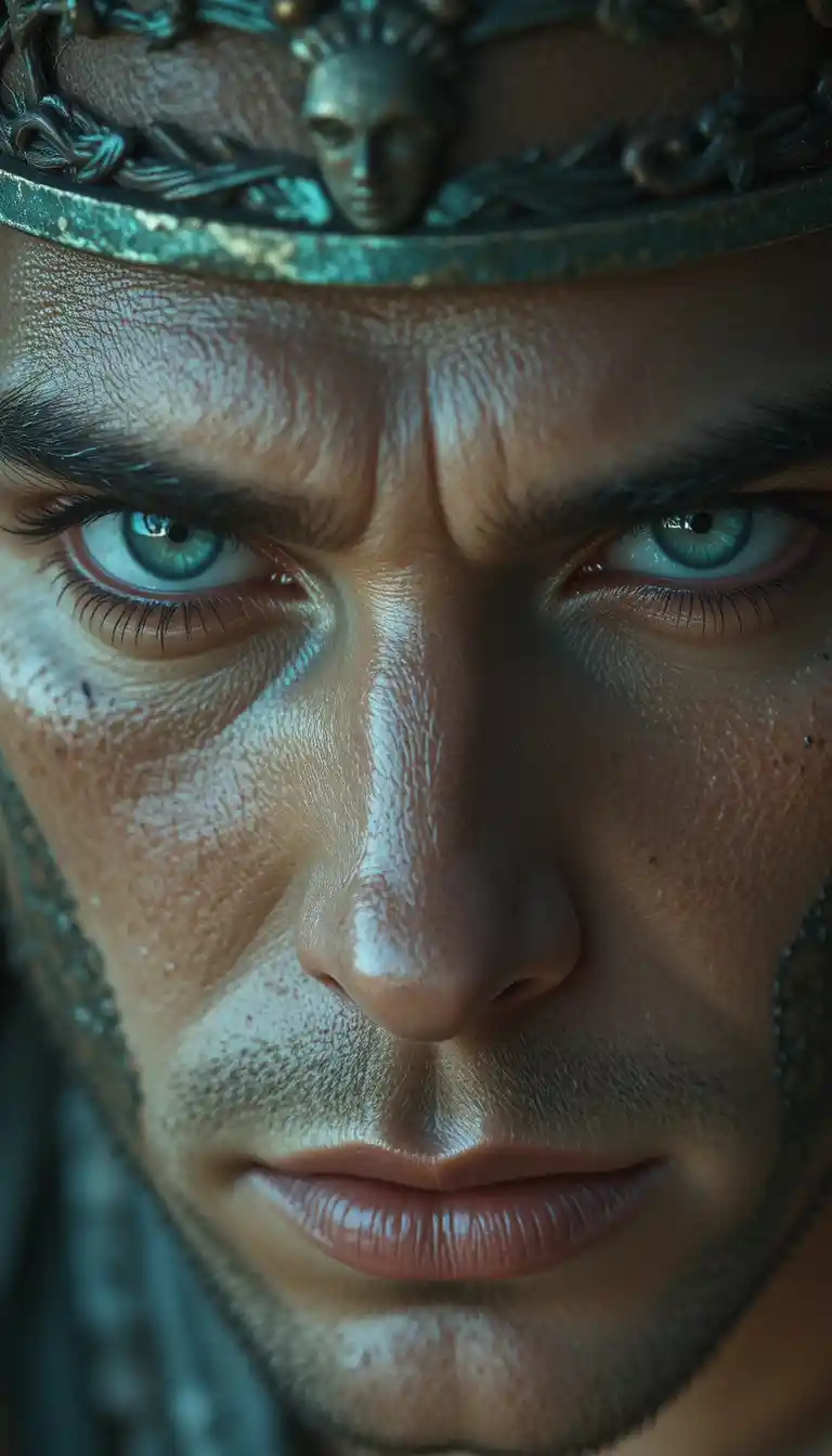 Extreme close up of calm greek warrior eyes