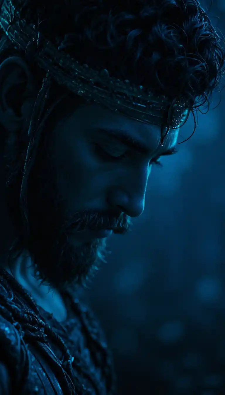 Close up of a silent greek warrior in deep shadow