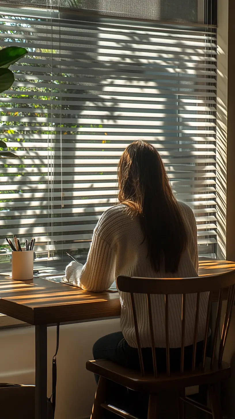 Student studying at a desk in soft window sunlight