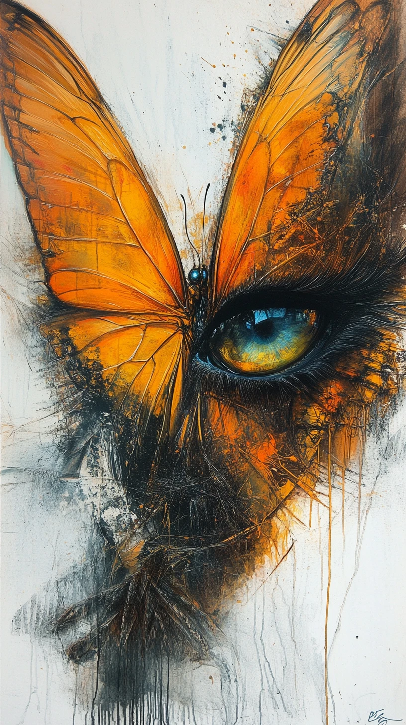 Surreal mixed media butterfly with reflective abstract eyes