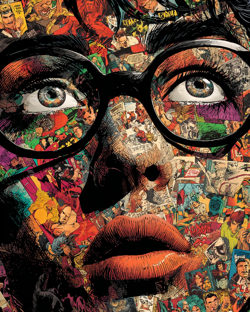 Abstract photo bomb collage in bold graphic style