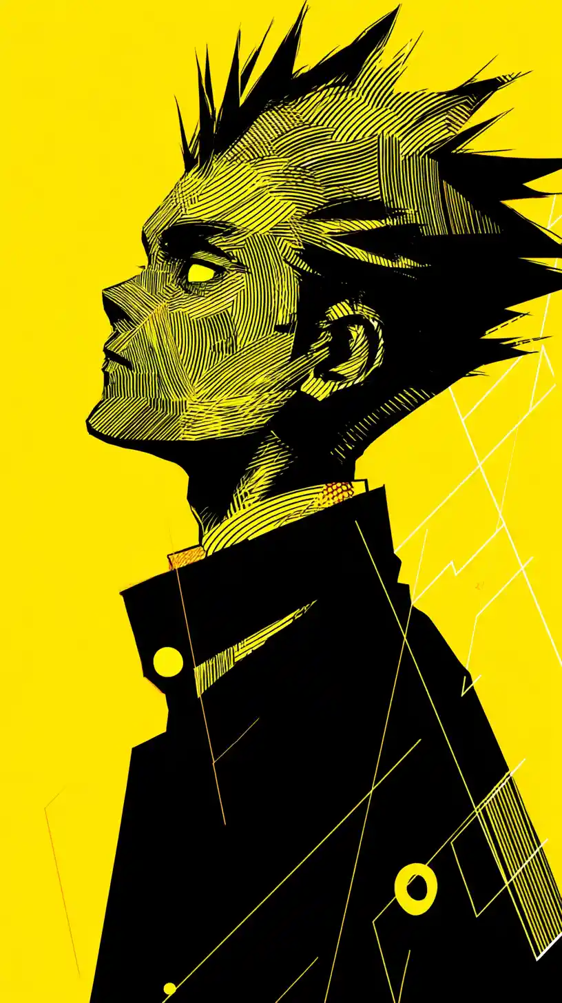 Stylized anime man in sharp black and yellow profile