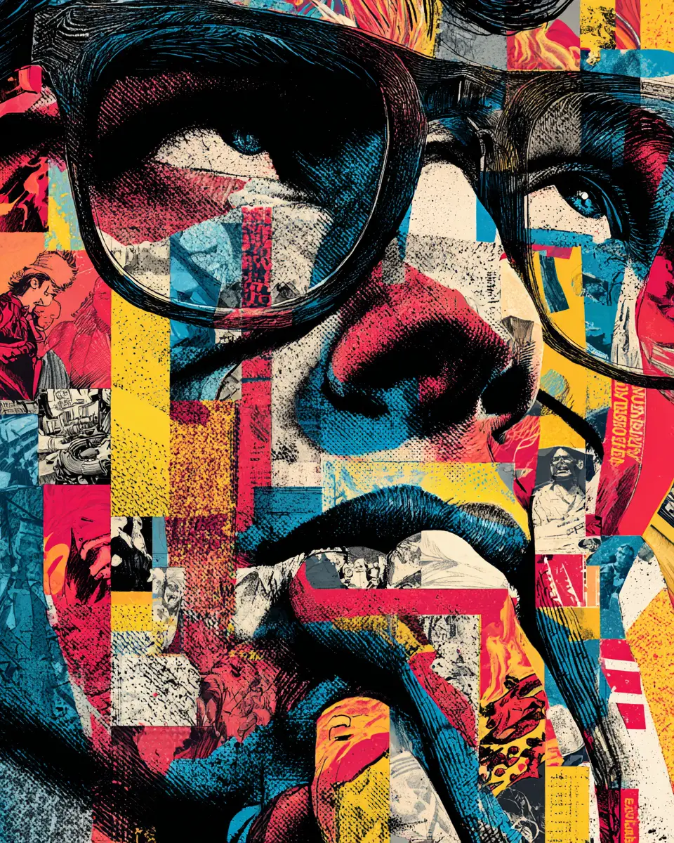 Abstract photobomb collage with bold graphic composition