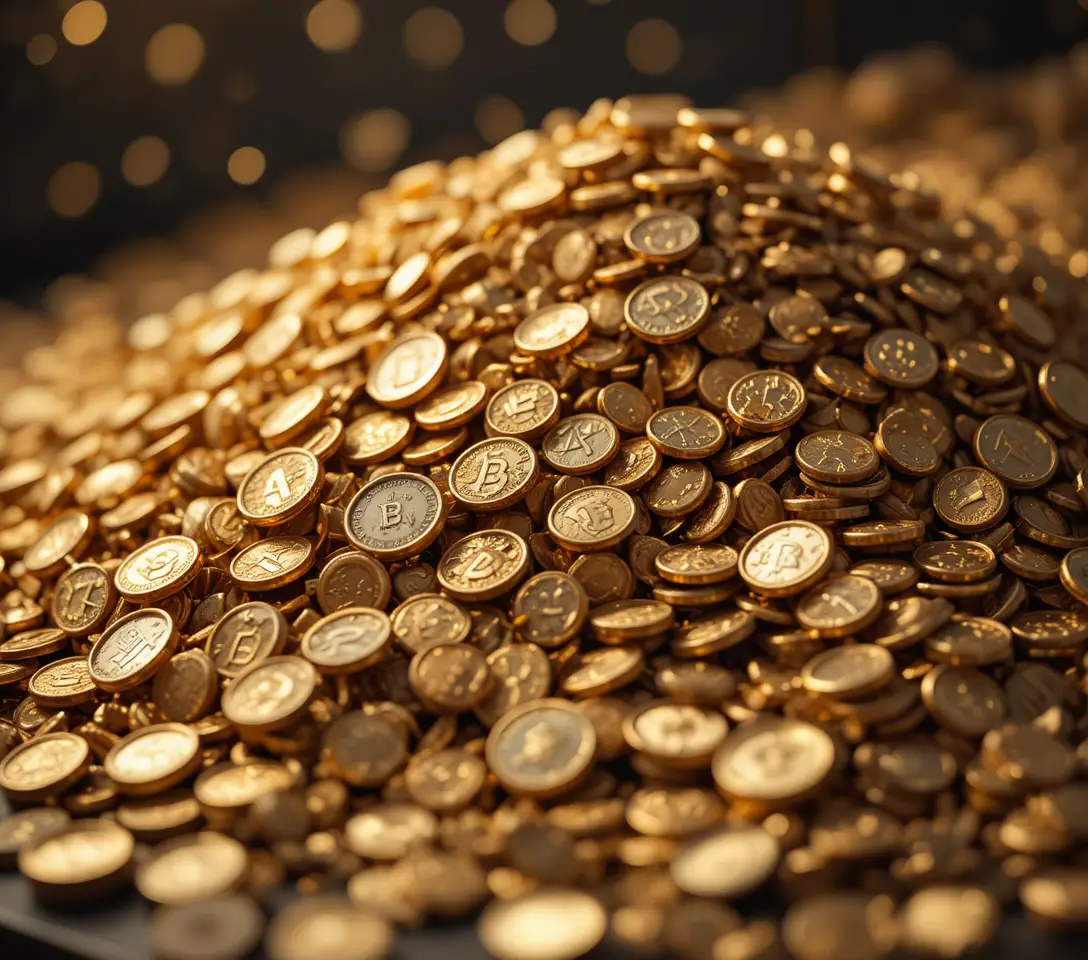Primer plano macro de lingotes de oro apilados y monedas antiguas