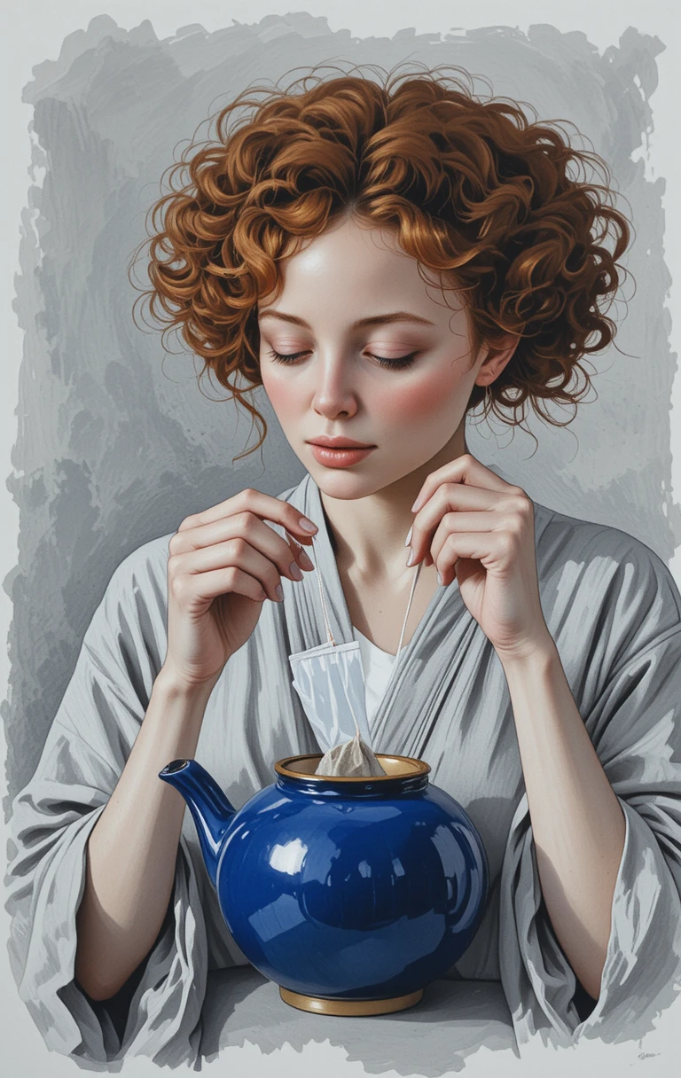 Young woman making tea in a serene close up portrait