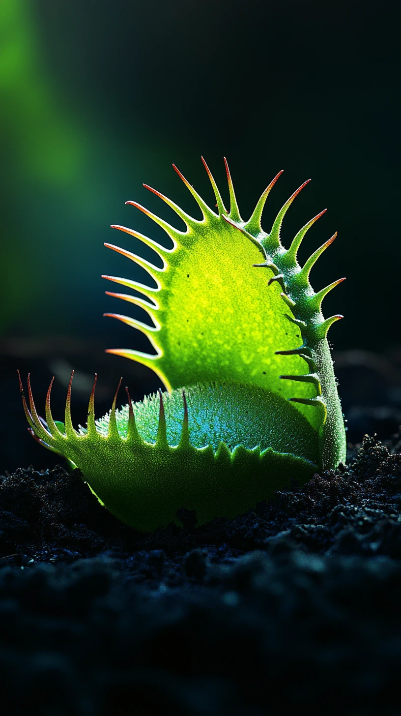 Venus flytrap capturing an insect in glowing fantasy scene