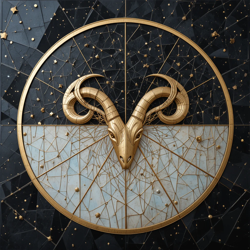 Golden Taurus zodiac emblem on abstract geometric night sky