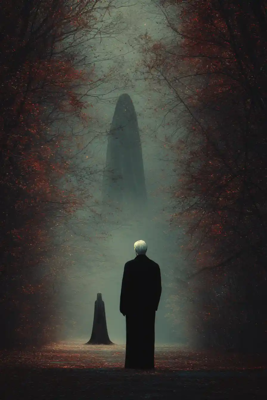 Heartbroken man watching a departing witch in flames