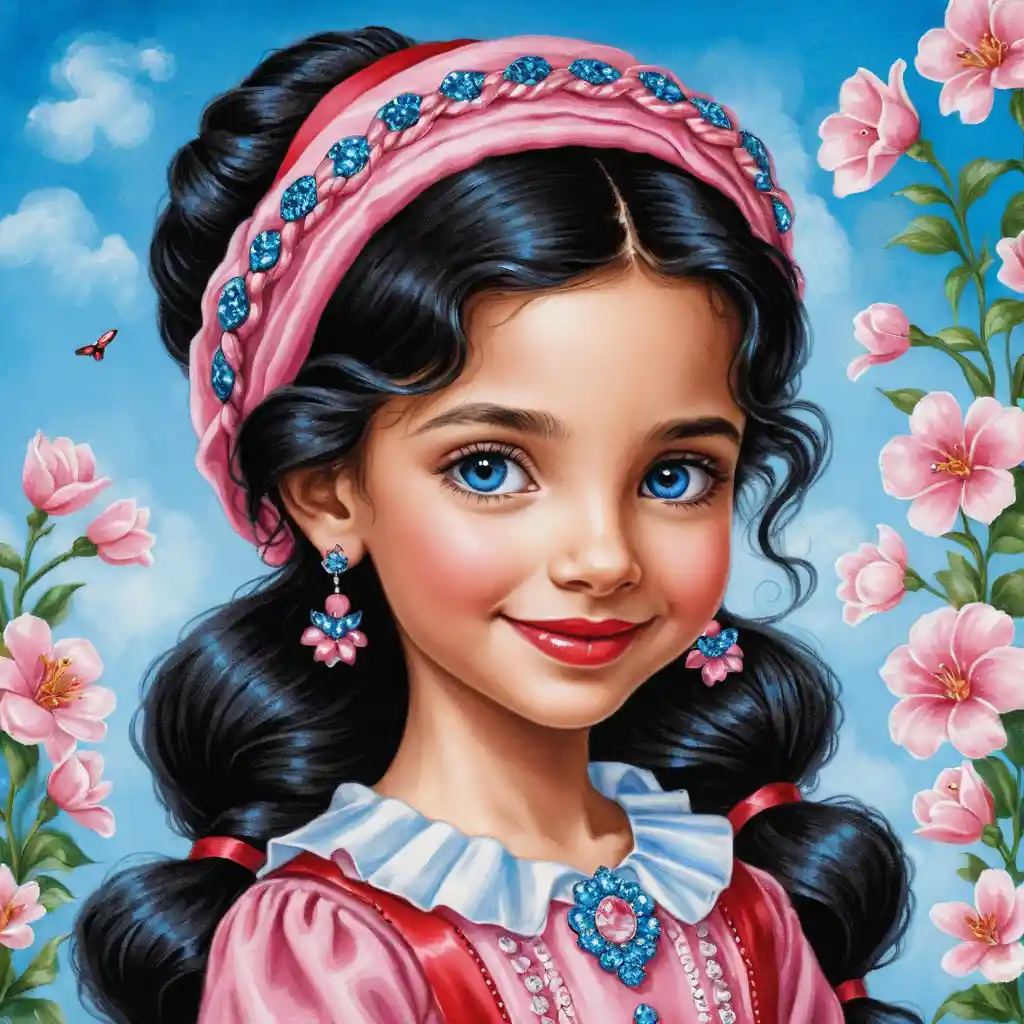 Smiling girl in pink dress with long braided black hair