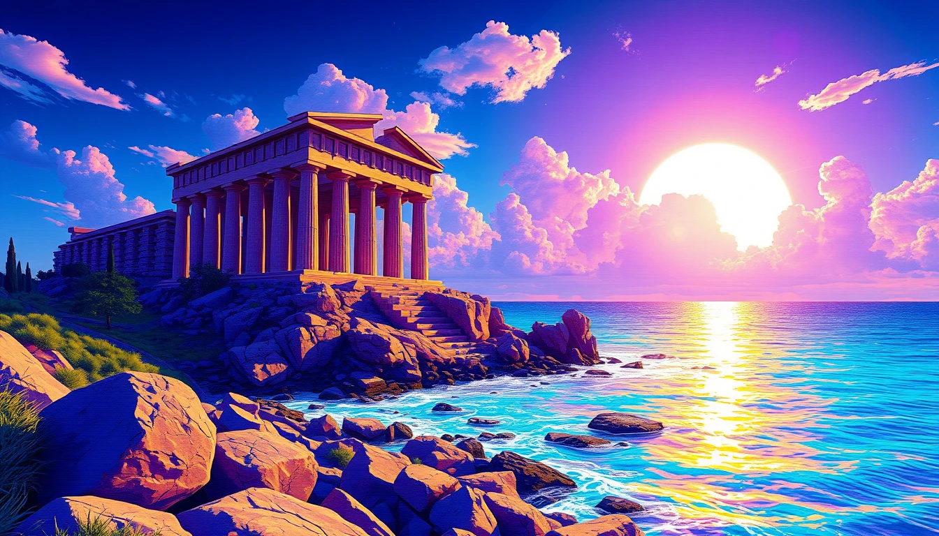 Ancient cliffside temple overlooking a tranquil turquoise sea