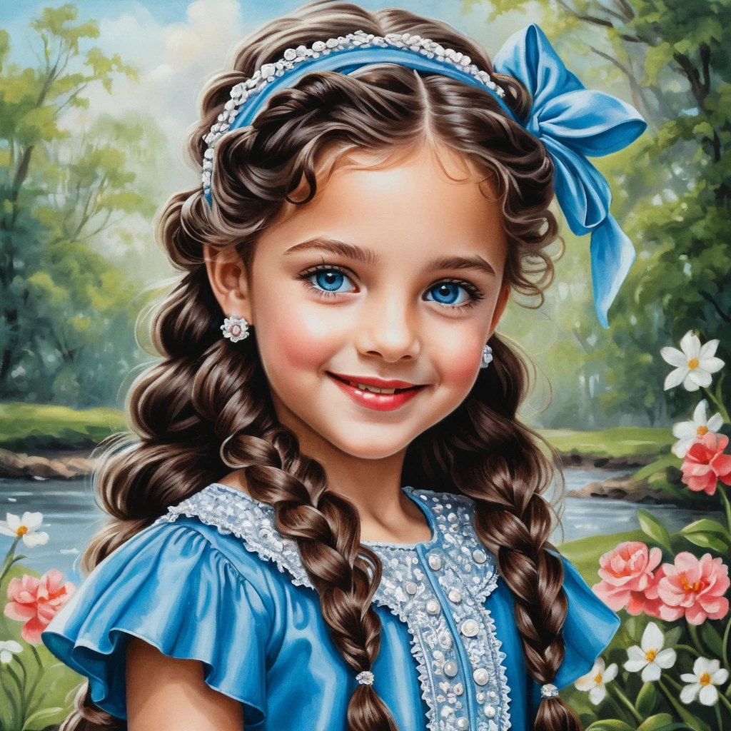 Smiling girl with long braided hair in springtime portrait