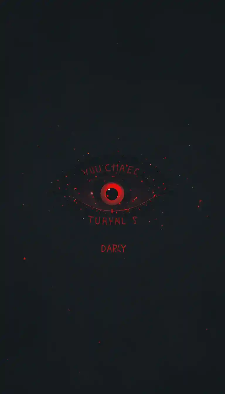Dark abstract background with glowing red eye symbol