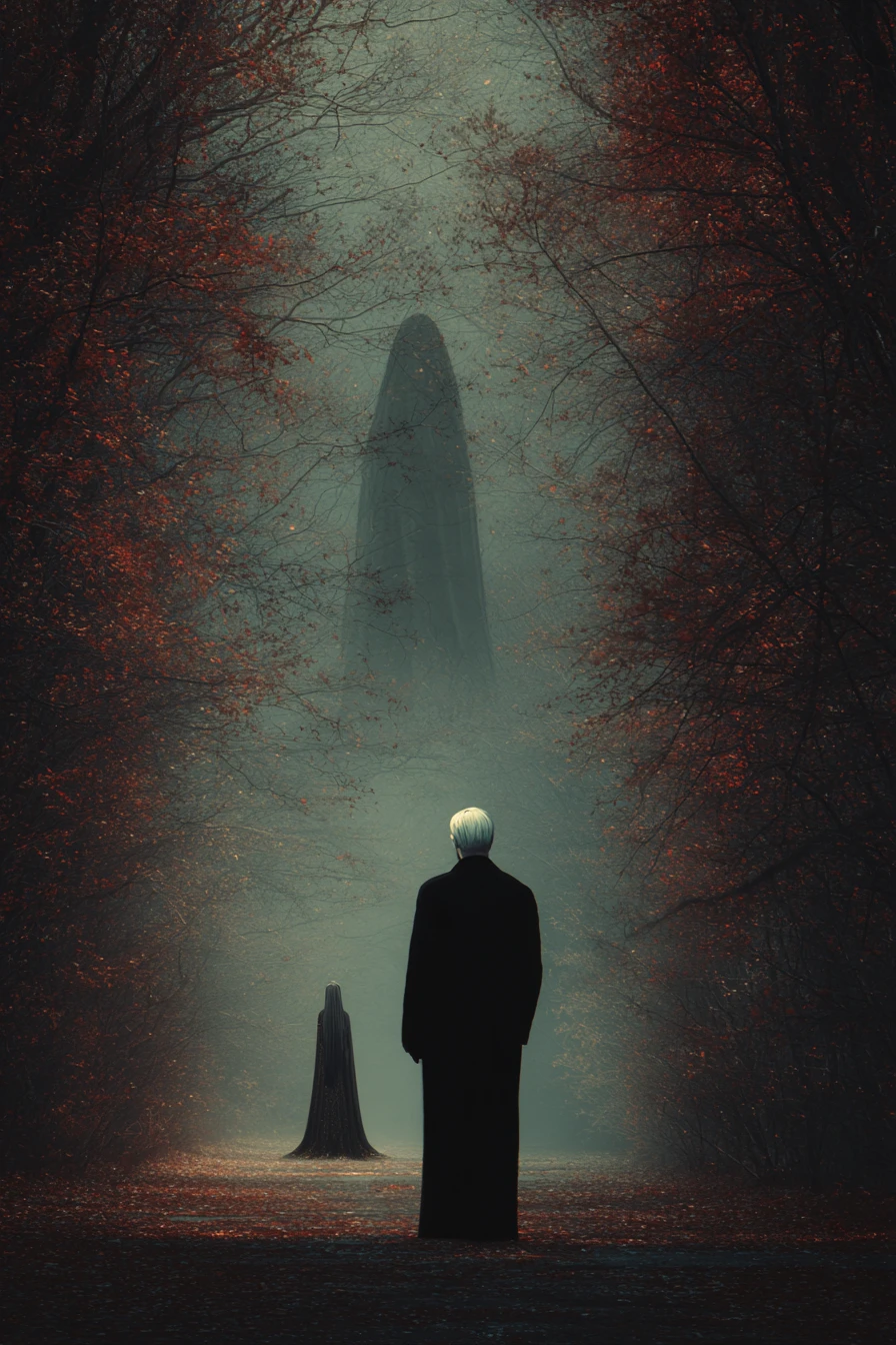 Heartbroken man watching a departing witch in flames