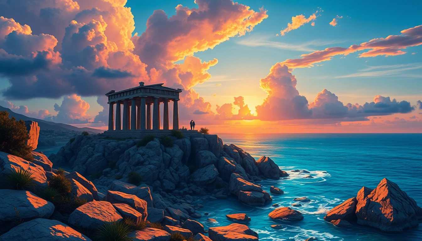 Ancient cliffside temple above a tranquil turquoise sea