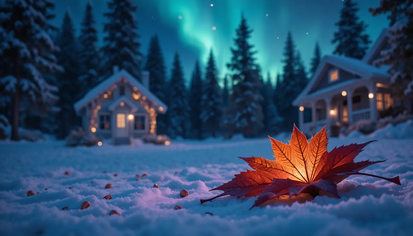 Endless snowy landscape under a glowing polar night sky