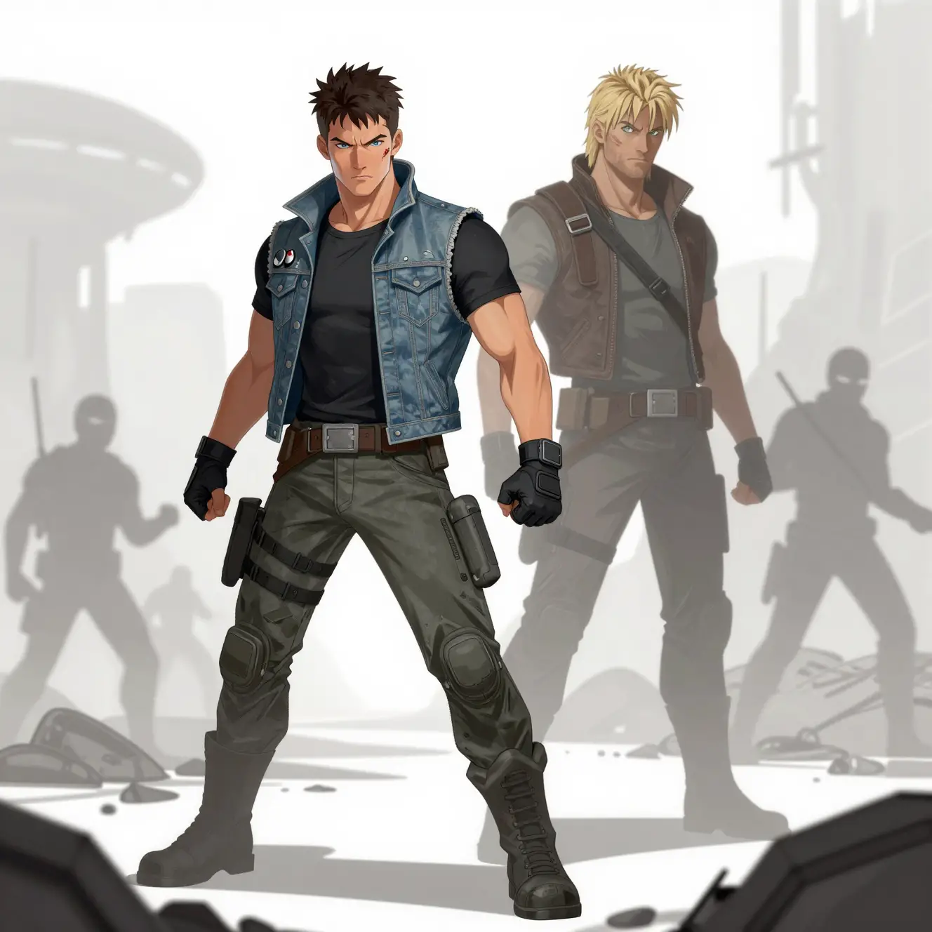 Graffiti style sketch of two rugged space opera heroes