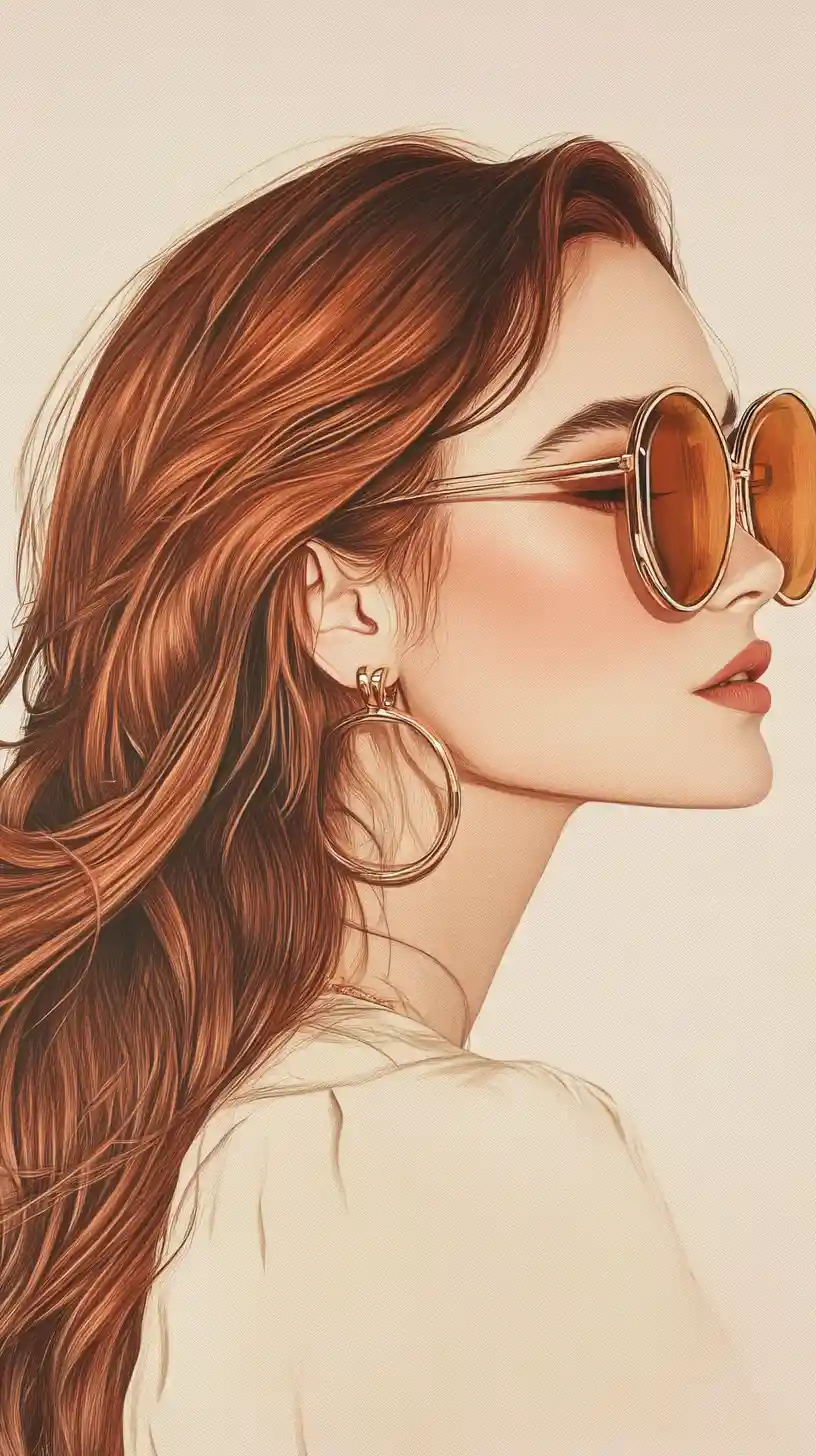 Elegante Modeillustration einer Frau im Profil mit Sonnenbrille