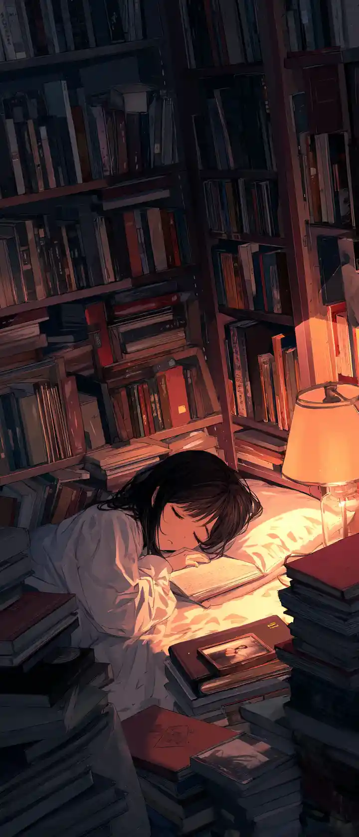 Anime librarian discovering hidden photos of herself