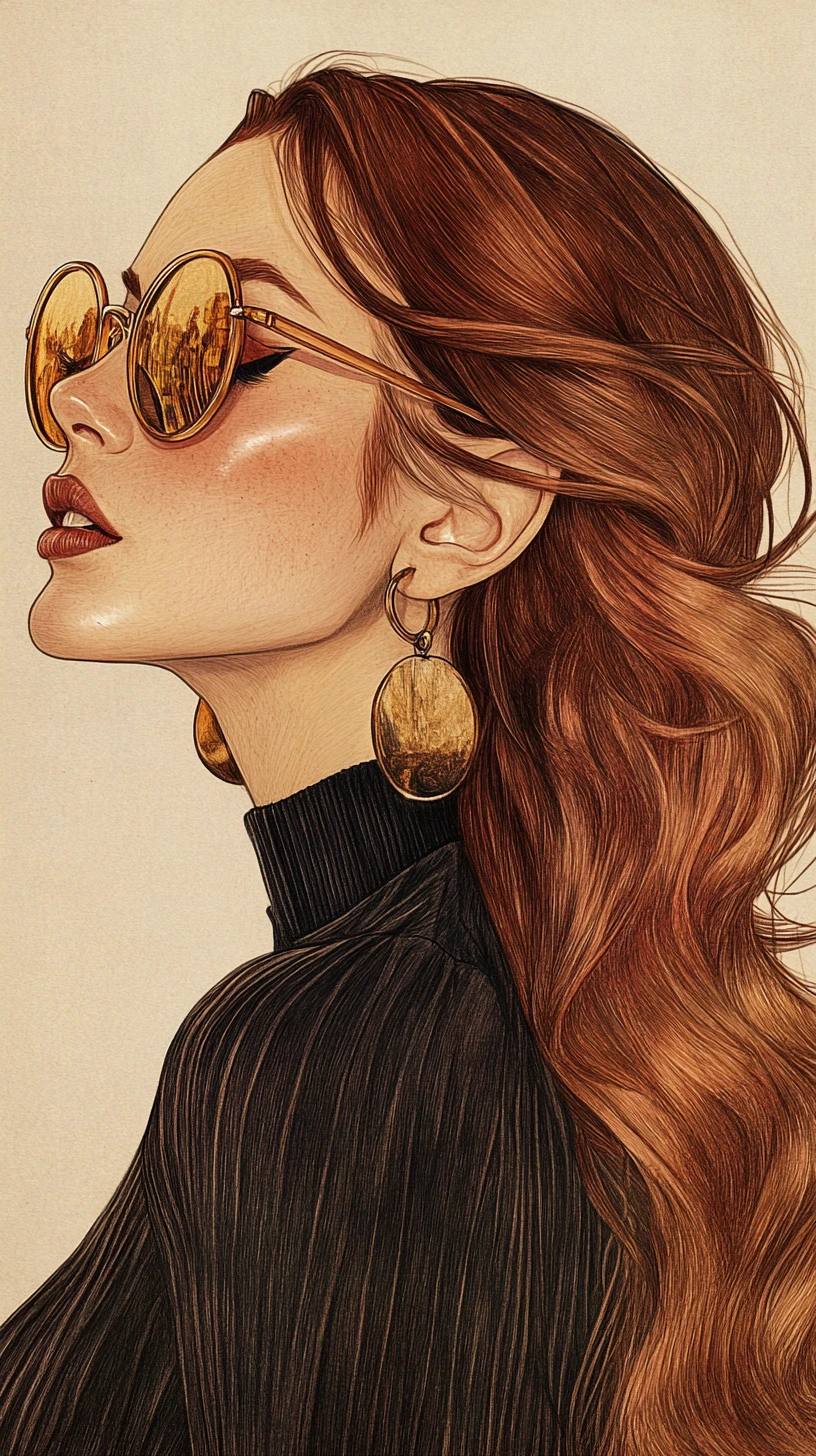Elegant fashion profile illustration of woman with gold accessories