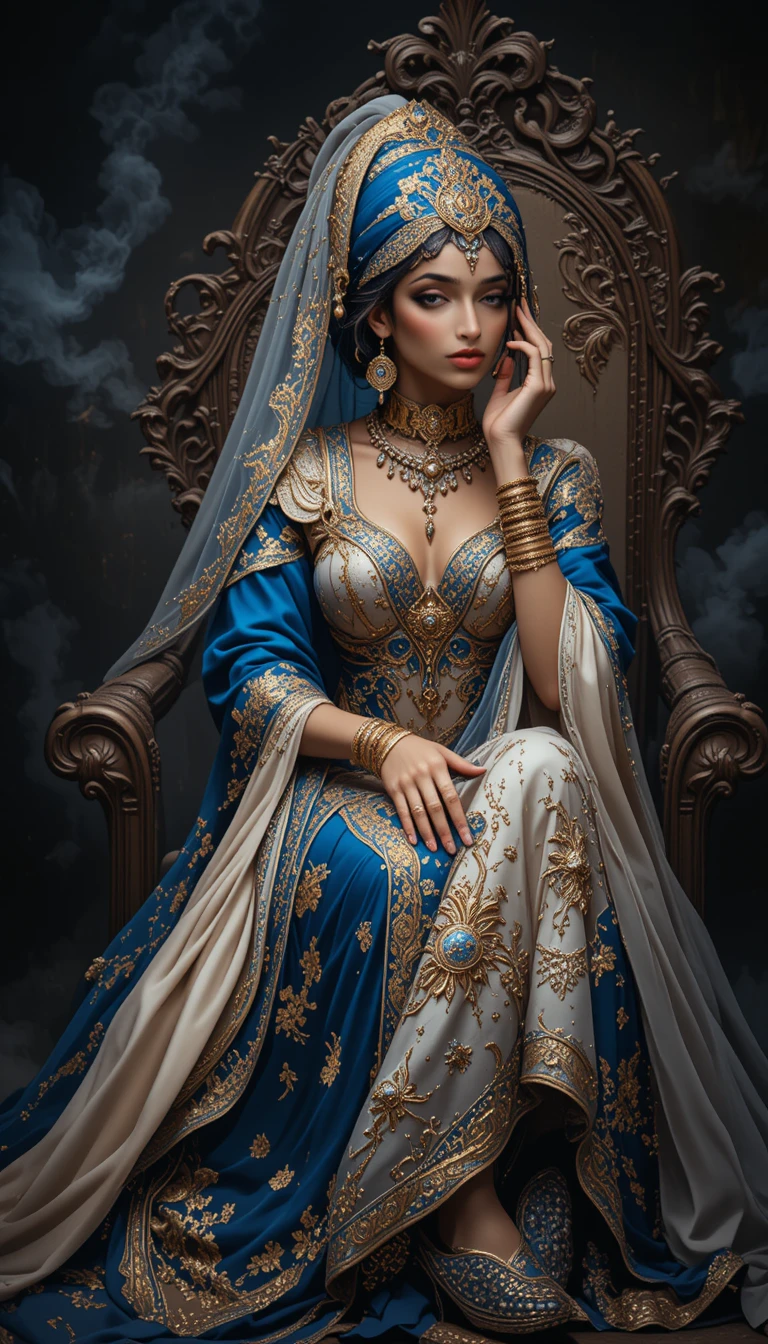 Elegant Arab woman in ornate ceremonial dress and jewelry