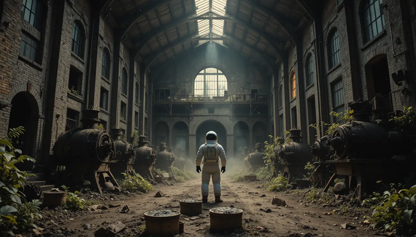 Astronaut In Abandoned Sugar Mill At Night
