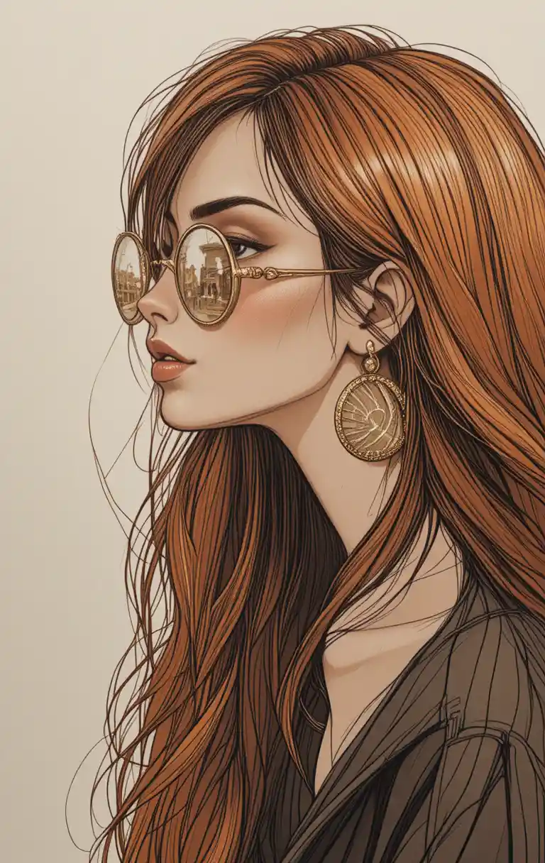 Elegante Fashion-Profilillustration einer Frau mit goldener Sonnenbrille