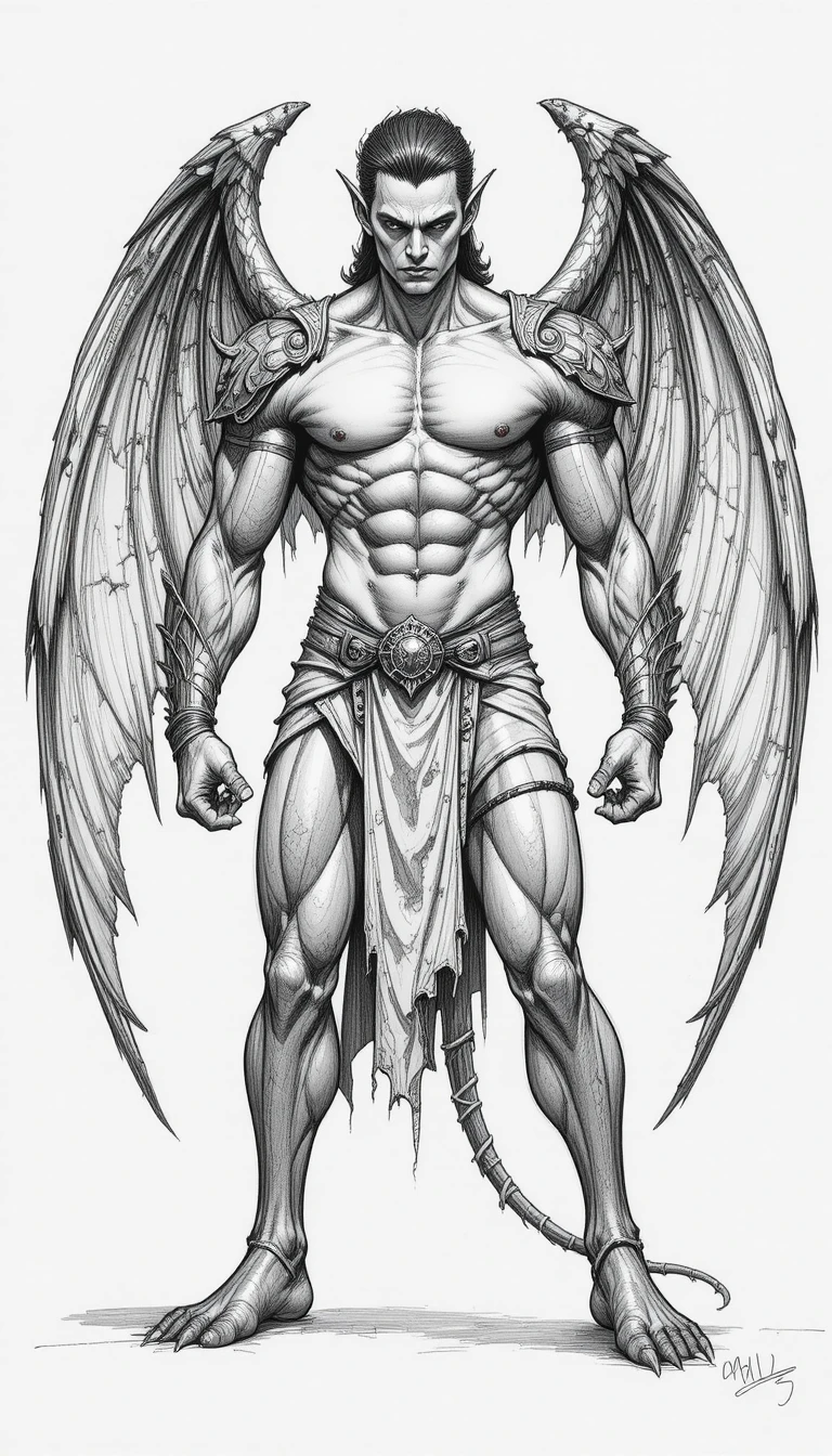 Geflügelter Gargoyle-Krieger in detaillierter Bleistiftzeichnung