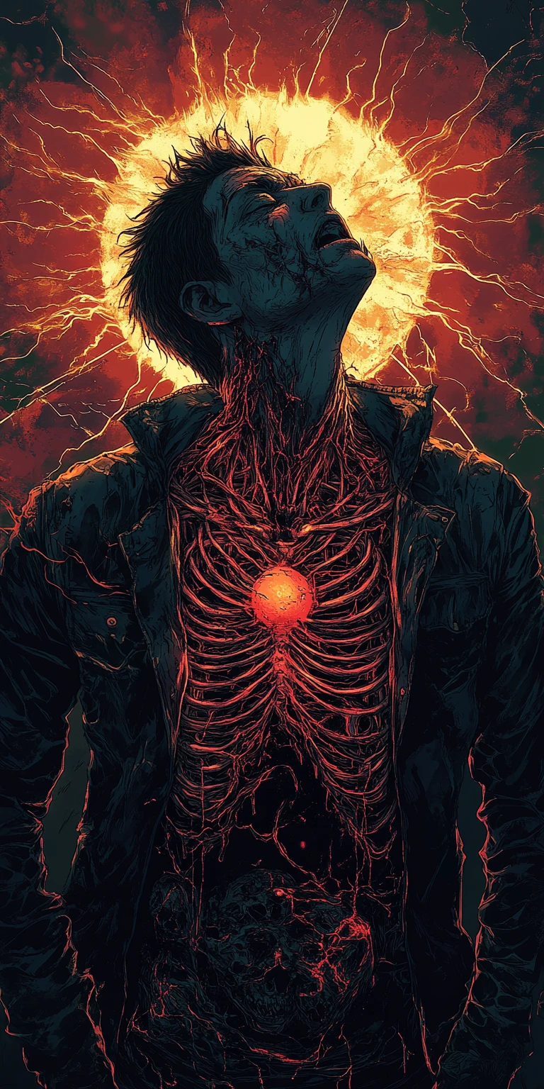 Brooding man in a jacket amid dark necropunk tones