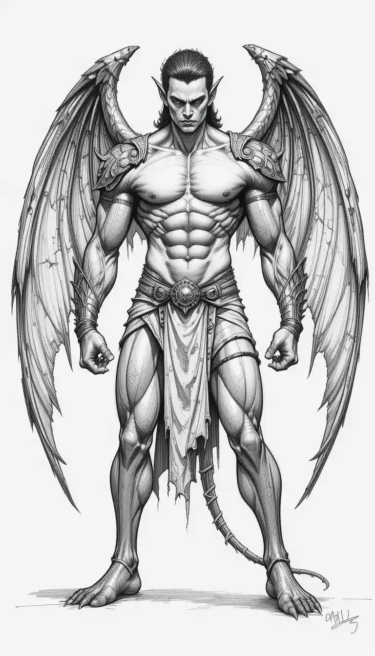 Geflügelter Gargoyle-Krieger in detaillierter Bleistiftzeichnung