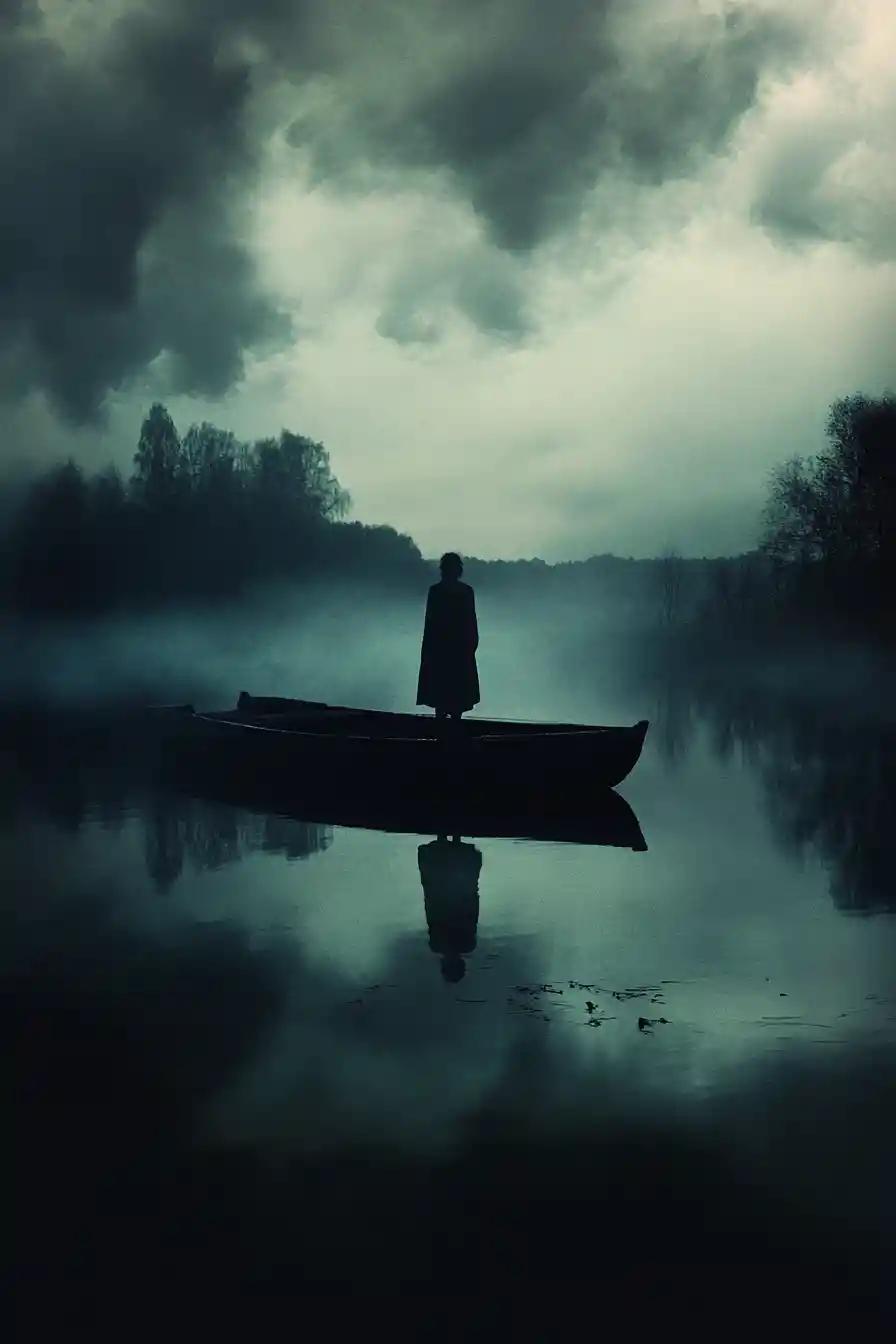 Paisagem cinematográfica surreal de destino que se desfaz e reflexão
