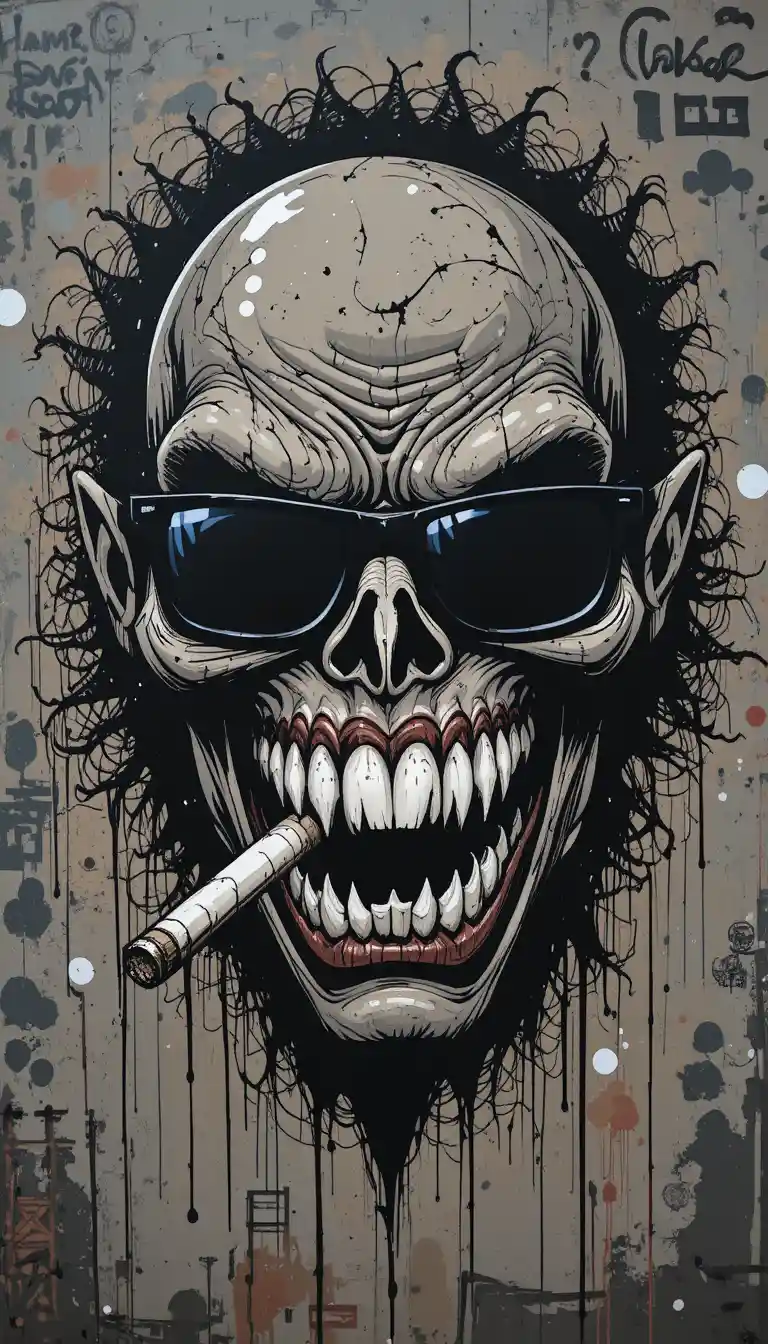 Graffiti monster face with wild grin and street attitude