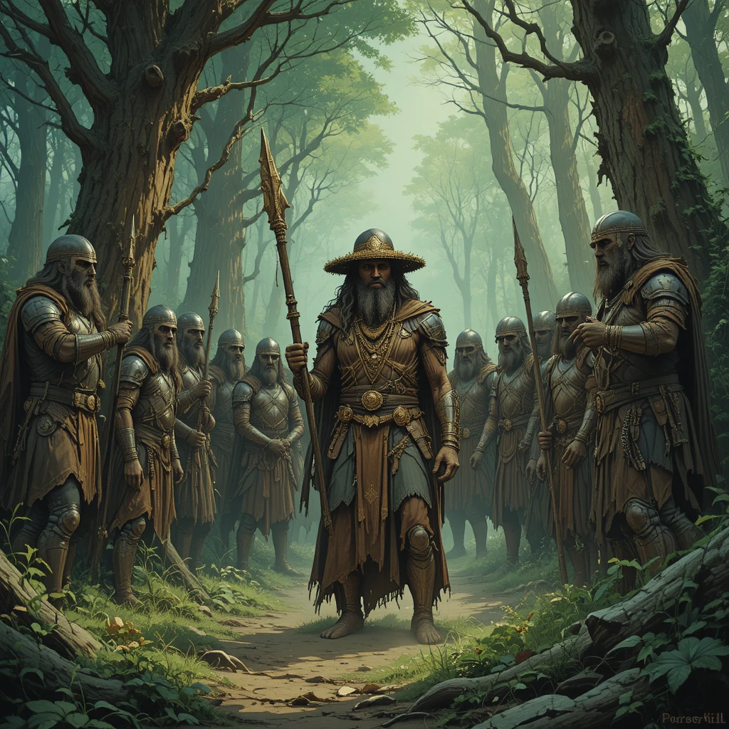 Lone shaman defends a sacred forest from armored invaders