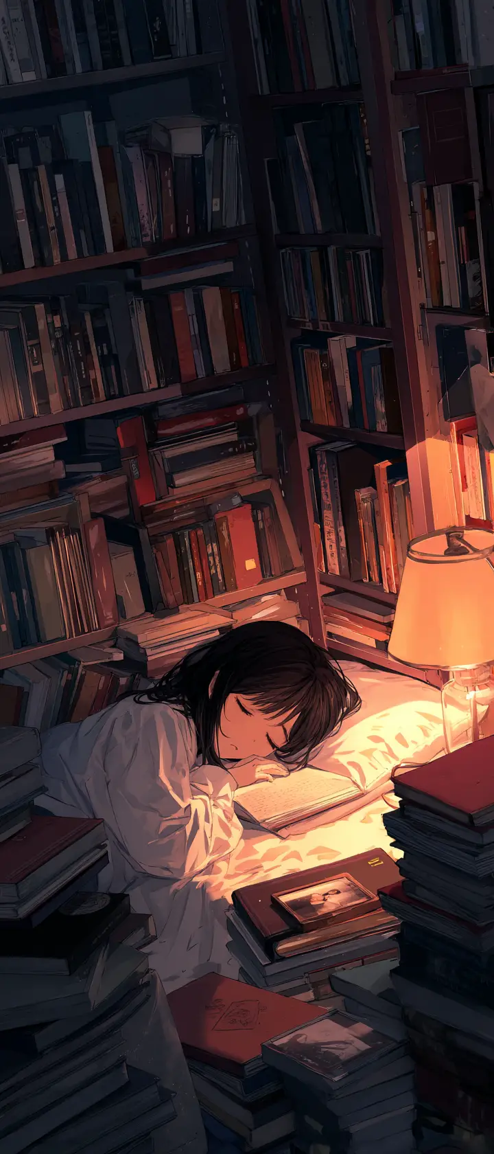 Anime librarian discovering hidden photos of herself