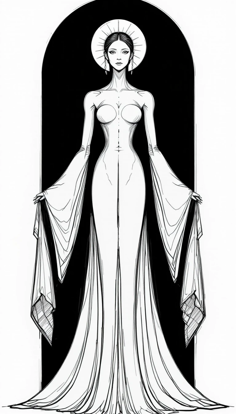 Minimalist black and white star goddess in flowing gown