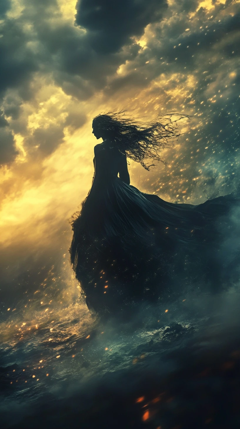 Stimmungsvolle surreale Dark-Fantasy-Landschaft im starken Gegenlicht