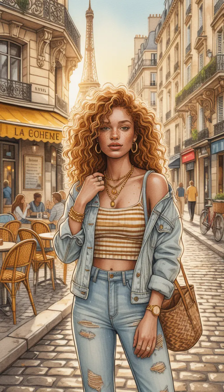 Stylish woman on a Paris street in warm afternoon light