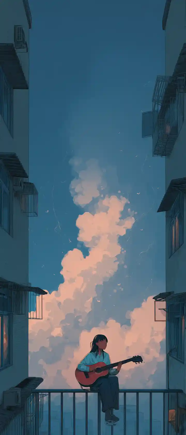 조용한 방에서 자신의 멜로디를 듣는 애니메이션 음악가