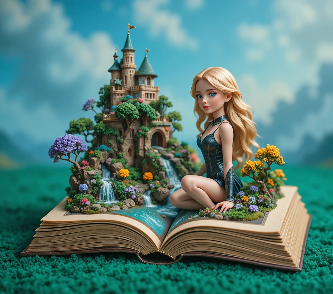 Miniature fantasy book opening onto an enchanted world