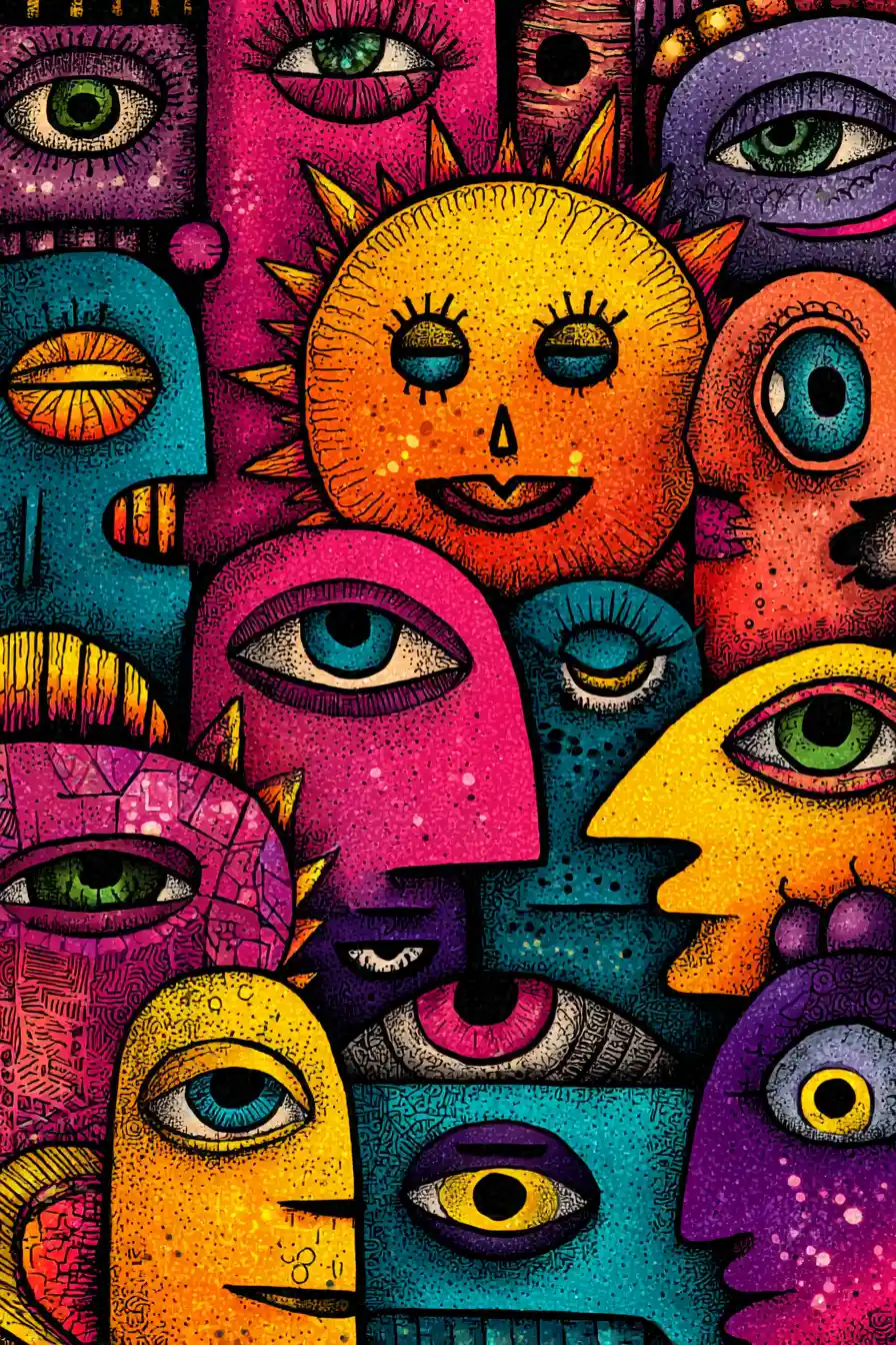 Playful cute fairy illustration with funky colorful charm