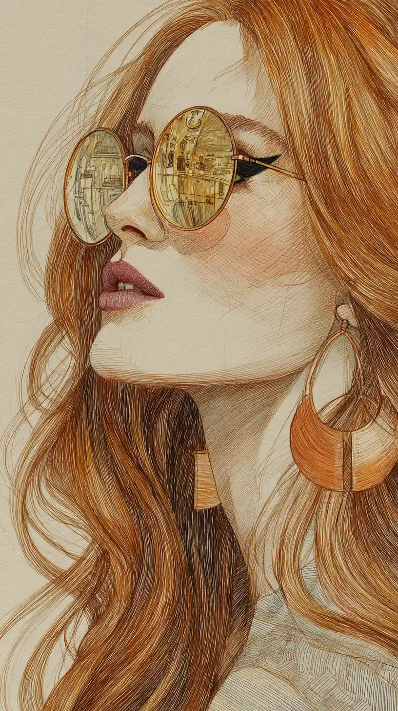 Elegante illustrazione di moda di donna con occhiali da sole a specchio