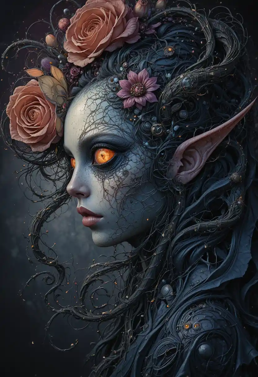 Eerie digital painting of glowing abstract fantasy creatures
