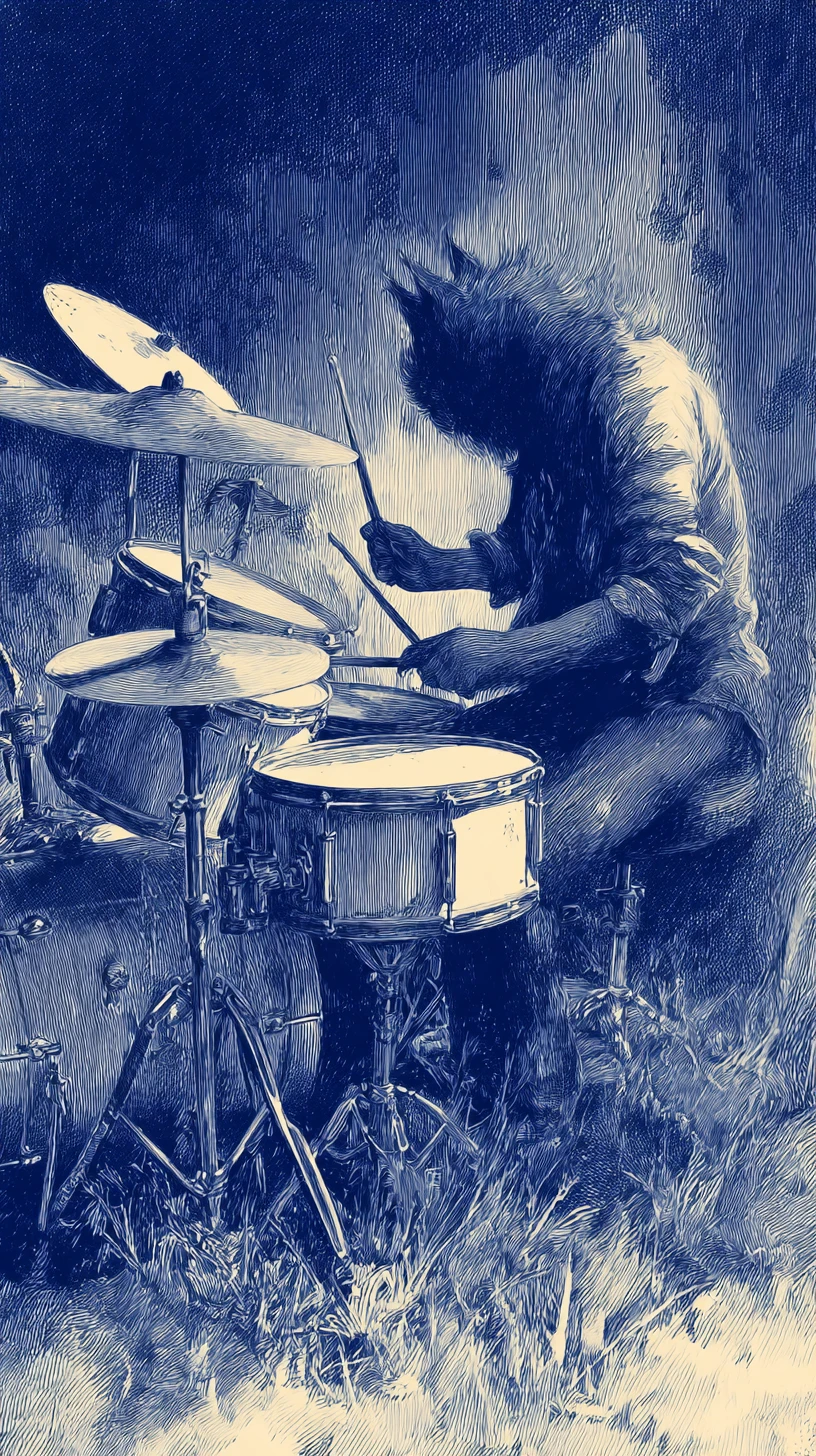 Drummer hearing a distant trumpet across the open tundra