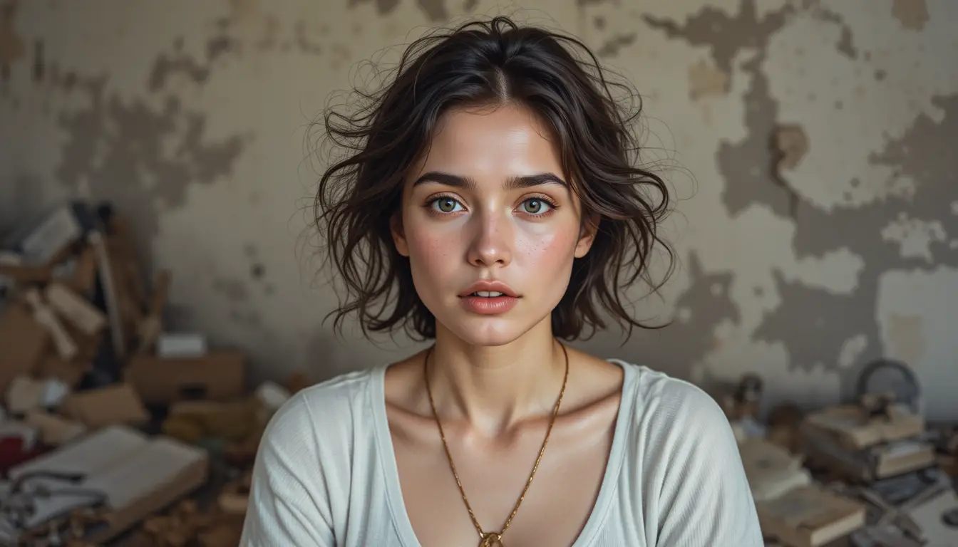 Candid woman portrait in an ordinary indoor room