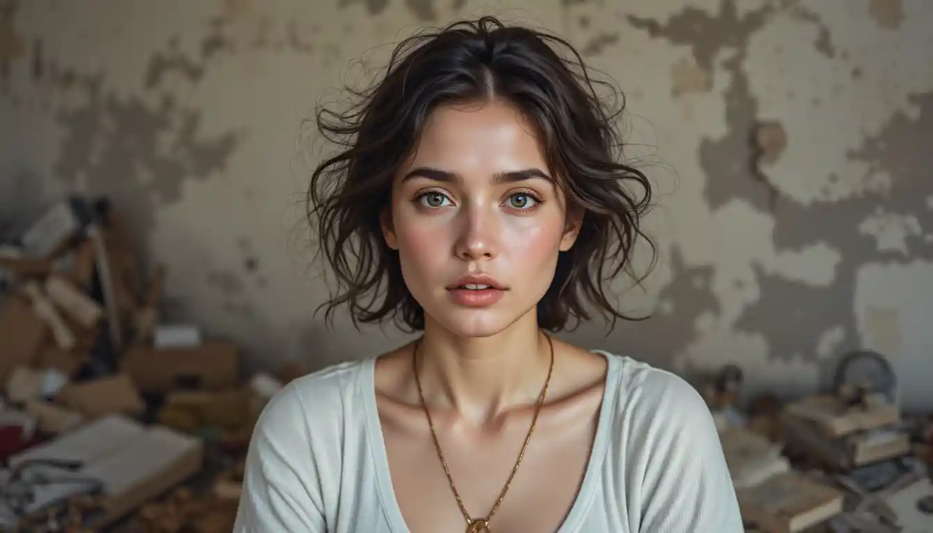 Candid woman portrait in an ordinary indoor room