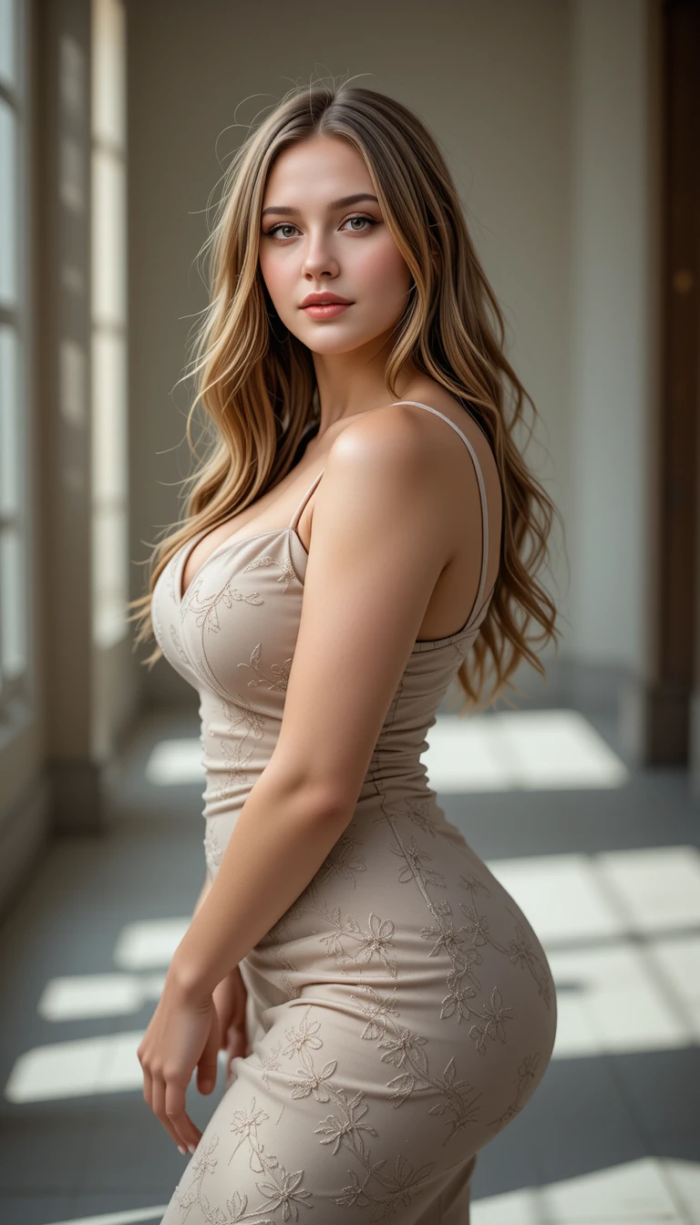 Confident woman in elegant gown facing the camera