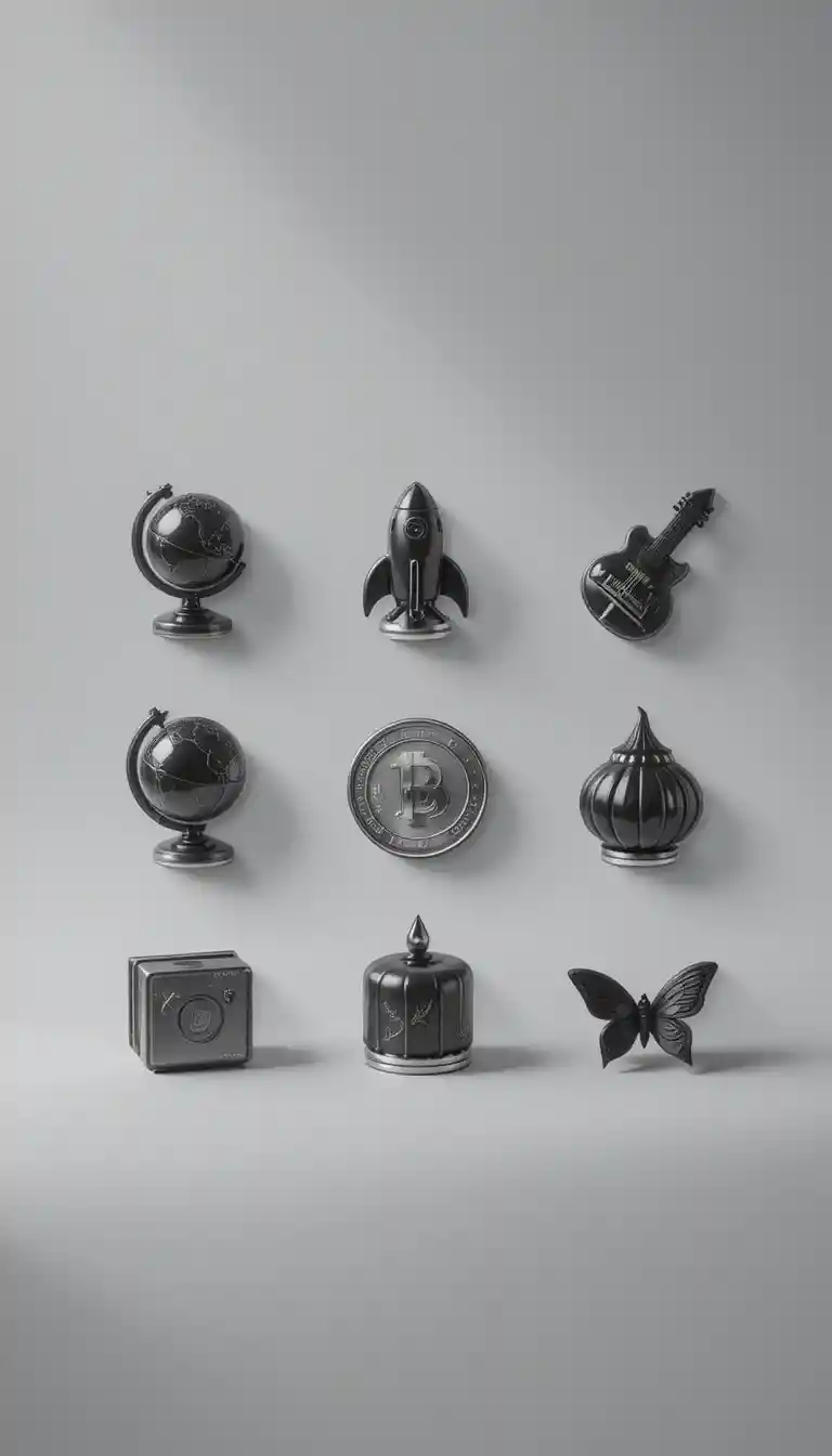 Minimalist cake icons shaped as luxury objects on white