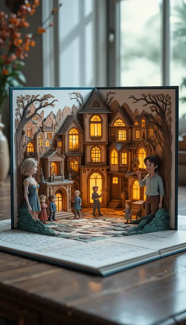 Voluminous pop up card with magical paper scene
