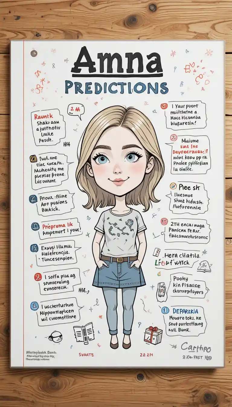 Playful caricature poster of Anna with 2026 predictions